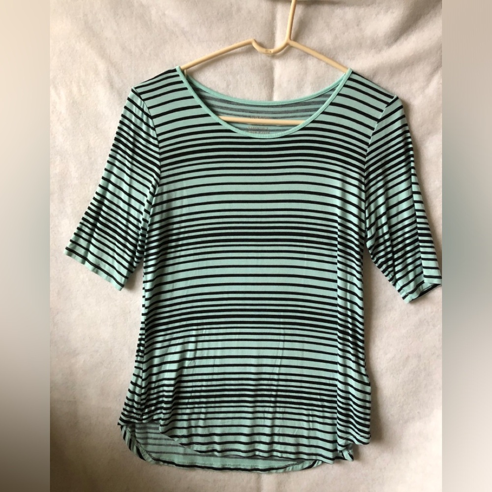 Apt. 9 Mint and Black Striped Short Sleeve Top